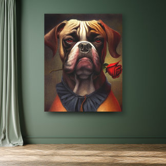 Boxer Dog with Rose Oil Painting | Canvas Art