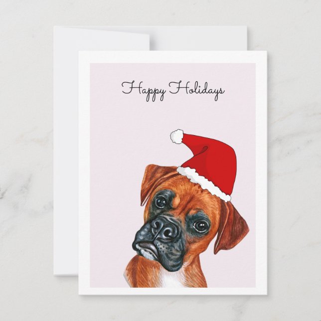 Boxer Dog with Santa Hat Card (Front)