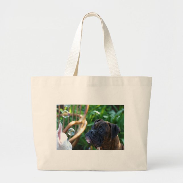 Boxer dogs and bubbles tote bag (Front)