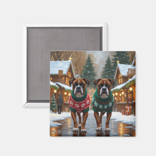 Boxer Dogs Christmas Snow Holiday Magnet