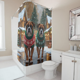 Boxer Dogs Christmas Snow Holiday  Shower Curtain