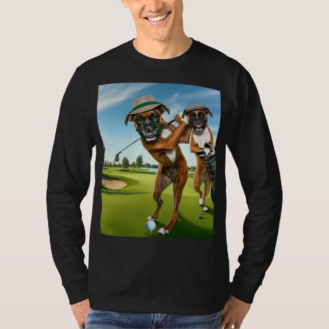 Boxer Dogs Playing Golf T-Shirt (Front)