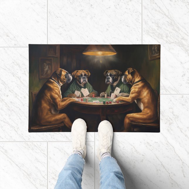 Boxer Dogs Playing Poker Art Doormat (Indoor)
