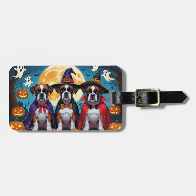 Boxer Dogs Pumpkin Halloween Funny Luggage Tag (Front Horizontal)