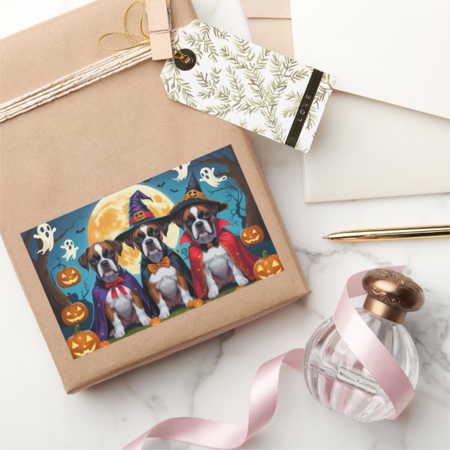 Boxer Dogs Pumpkin Halloween Funny Rectangular Sticker (Gifting)