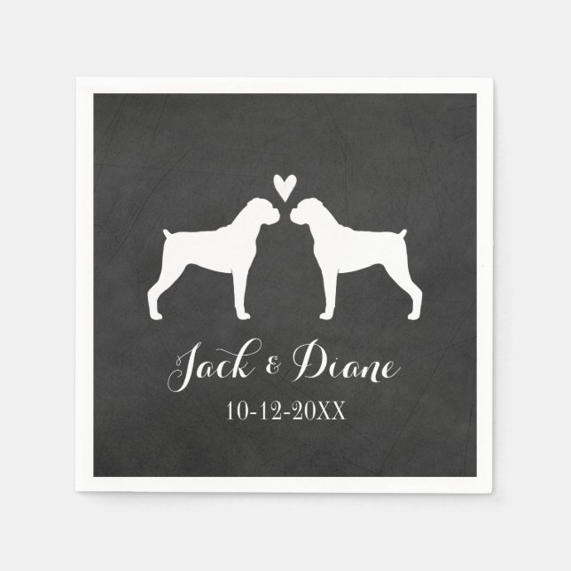 Boxer Dogs Wedding Couple with Custom Text Napkin (Front)