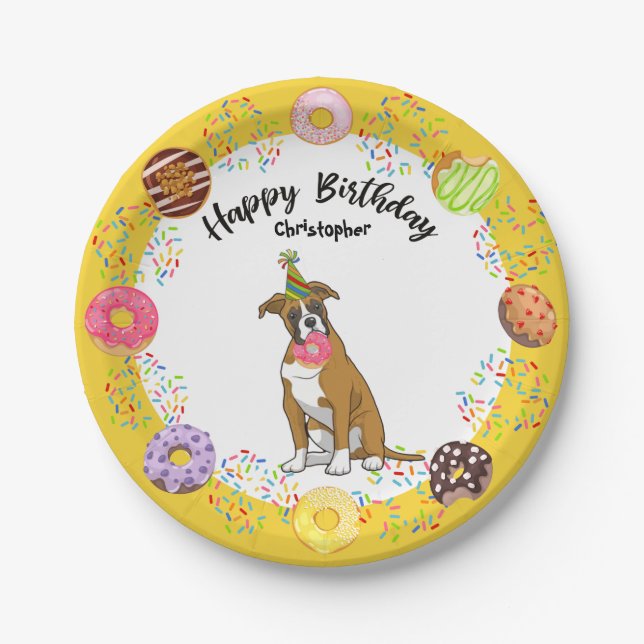 Boxer Doughnuts Birthday Party Paper Plate (Front)