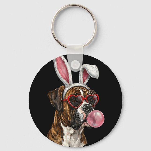 Boxer easter bunny dog lover  key ring (Front)