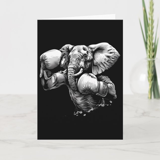 Boxer Elephant With Boxing Gloves Kickboxing Funny Card (Front)