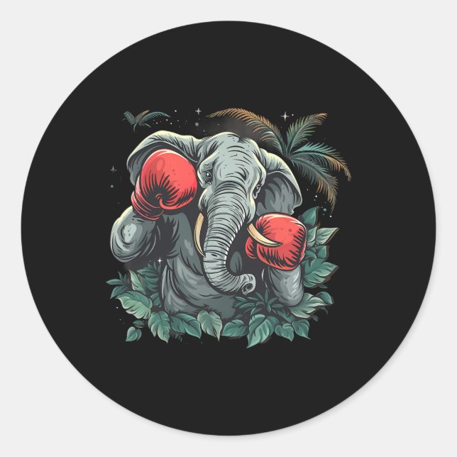 Boxer Elephant With Boxing Gloves Kickboxing Funny Classic Round Sticker (Front)