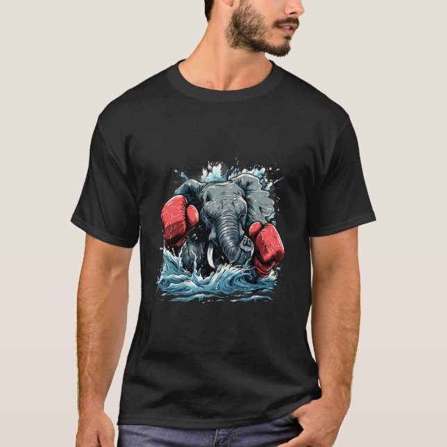Boxer Elephant with Boxing Gloves Kickboxing Funny T-Shirt (Front)