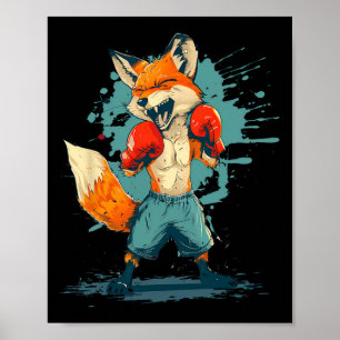 Boxer Fox With Boxing Gloves Kickboxing Funny Boxi Poster