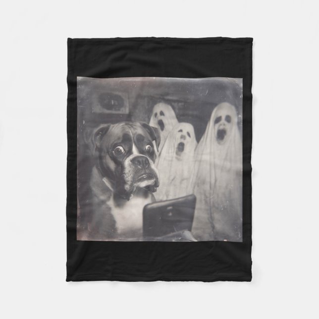 Boxer ghost funny halloween scary dog spooky fleece blanket (Front)