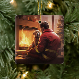 Boxer Gift, Pet Gift, Dog Fireman, Christmas Gift  Ceramic Ornament