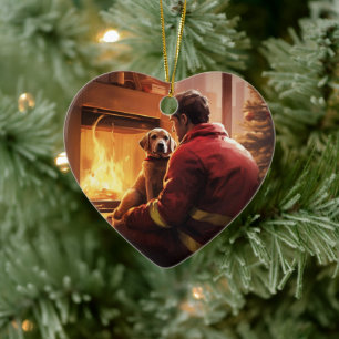 Boxer Gift, Pet Gift, Dog Fireman, Christmas Gift Ceramic Tree Decoration