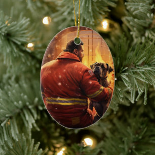Boxer Gift, Pet Gift, Dog Fireman, Christmas Gift  Ceramic Tree Decoration