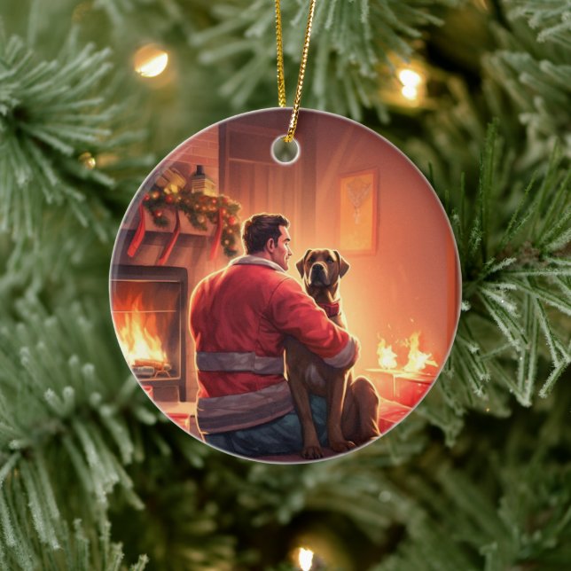 Boxer Gift, Pet Gift, Dog Fireman, Christmas Gift  Ceramic Tree Decoration (Tree)