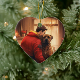 Boxer Gift, Pet Gift, Dog Fireman, Christmas Gift  Ceramic Tree Decoration