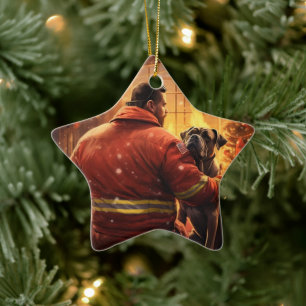 Boxer Gift, Pet Gift, Dog Fireman, Christmas Gift  Ceramic Tree Decoration