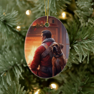 Boxer Gift, Pet Gift, Dog Fireman, Christmas Gift  Ceramic Tree Decoration