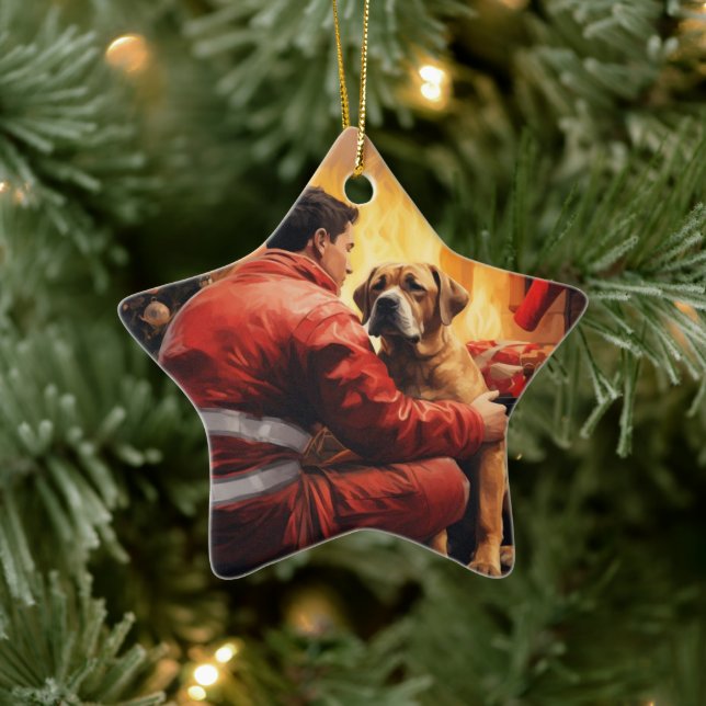 Boxer Gift, Pet Gift, Dog Fireman, Christmas Gift  Ceramic Tree Decoration (Tree)