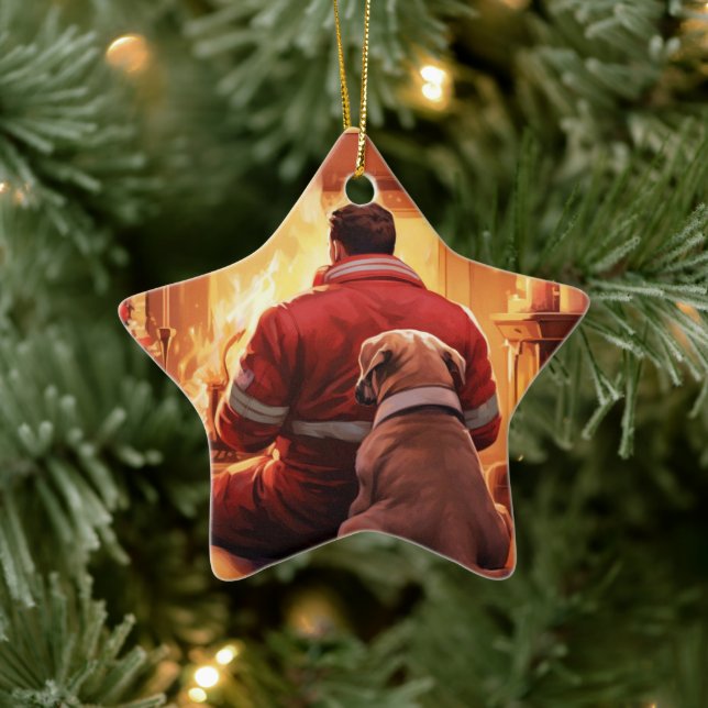 Boxer Gift, Pet Gift, Dog Fireman, Christmas Gift  Ceramic Tree Decoration (Tree)