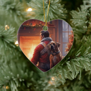 Boxer Gift, Pet Gift, Dog Fireman, Christmas Gift  Ceramic Tree Decoration