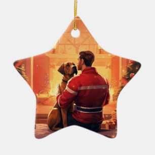 Boxer Gift, Pet Gift, Dog Fireman, Christmas Gift  Ceramic Tree Decoration