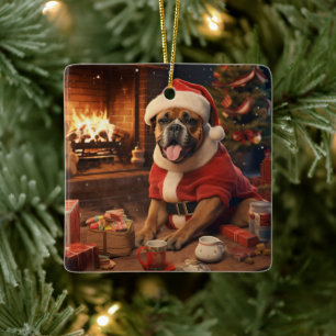 Boxer Gift, Pet Gift, Dog Police, Christmas Gift  Ceramic Ornament