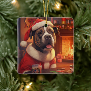Boxer Gift, Pet Gift, Dog Police, Christmas Gift  Ceramic Ornament