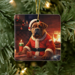 Boxer Gift, Pet Gift, Dog Police, Christmas Gift  Ceramic Ornament