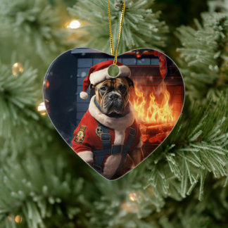 Boxer Gift, Pet Gift, Dog Police, Christmas Gift Ceramic Tree Decoration