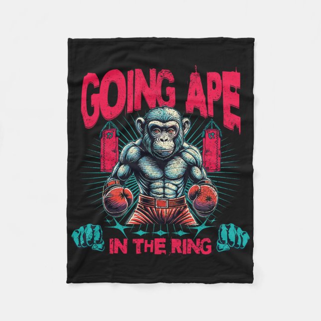Boxer Going Ape In The Ring Boxing Monkey  Fleece Blanket (Front)