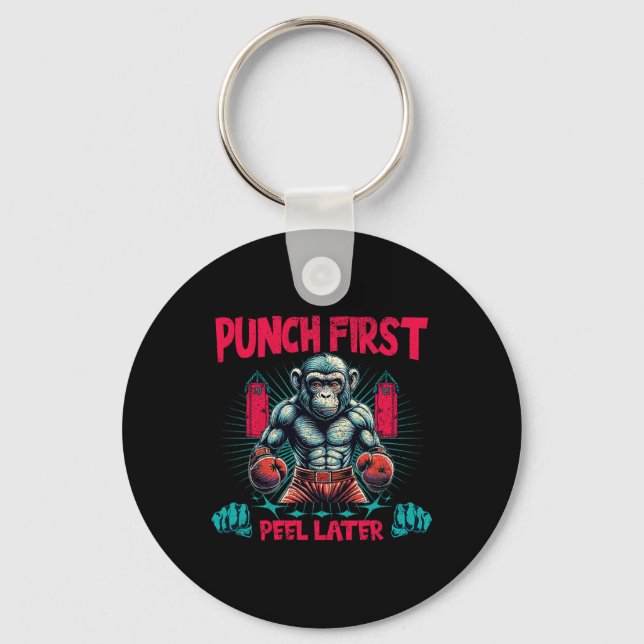 Boxer Going Ape Punch First Boxing Monkey  Key Ring (Front)