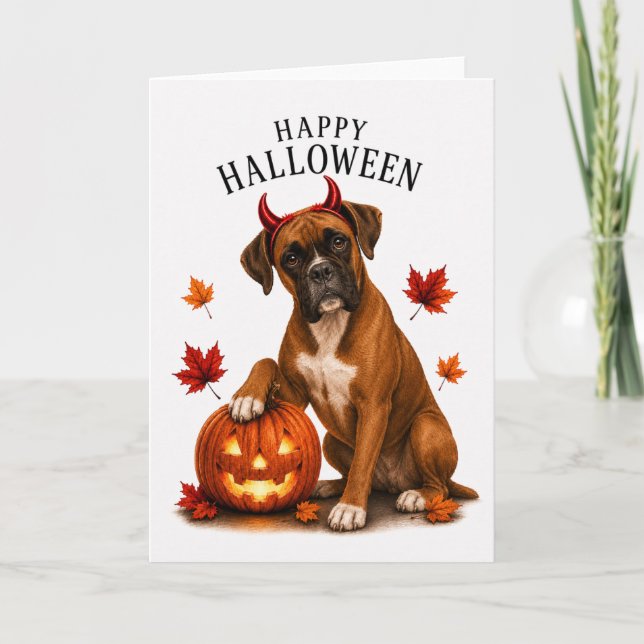 Boxer Halloween Devil Dog Card (Front)