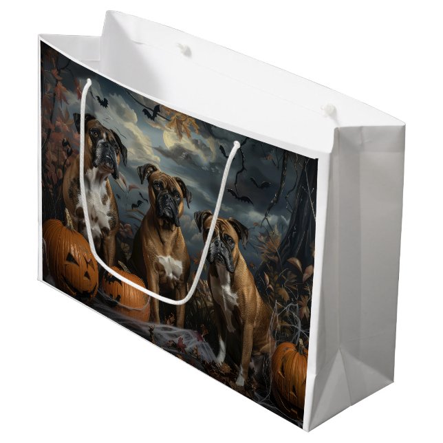 Boxer Halloween Night Doggy Delight Large Gift Bag (Front Angled)