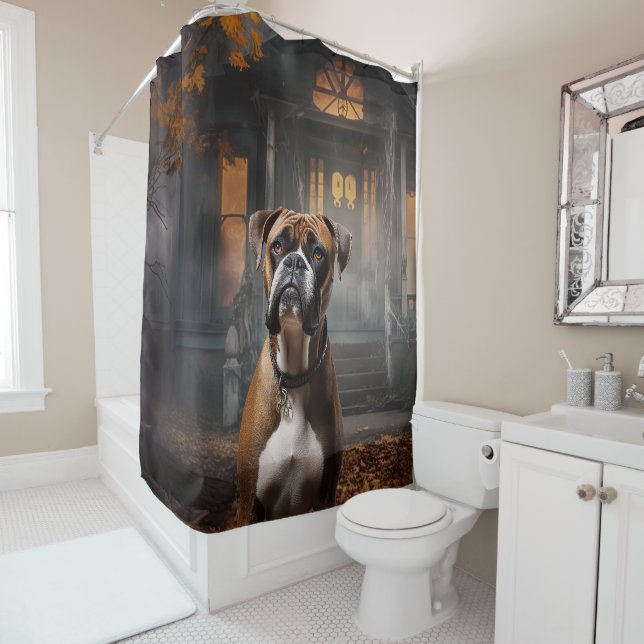 Boxer Halloween Scary Shower Curtain (In Situ)