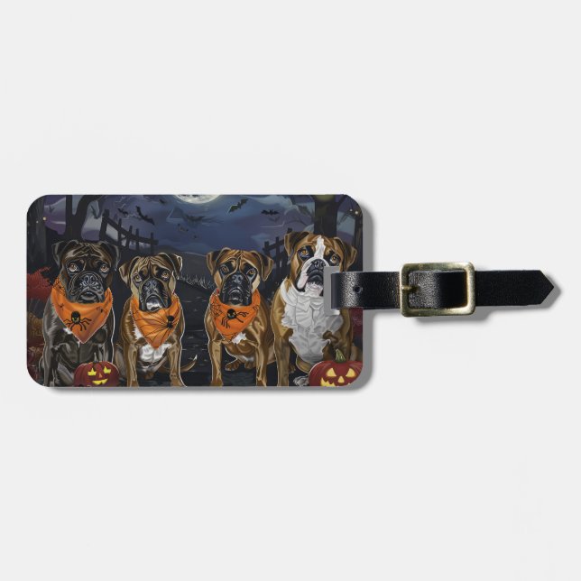 Boxer Halloween Spooky Luggage Tag (Front Horizontal)