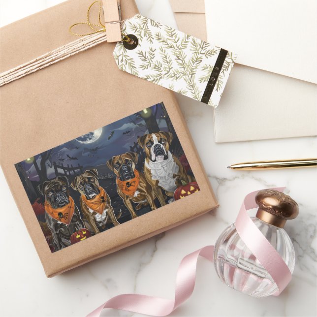 Boxer Halloween Spooky Rectangular Sticker (Gifting)