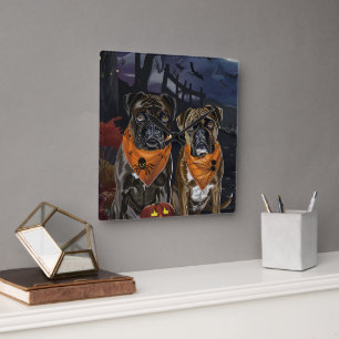 Boxer Halloween Spooky Square Wall Clock