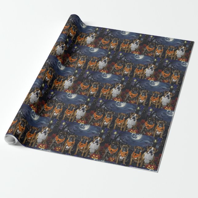 Boxer Halloween Spooky Wrapping Paper (Unrolled)