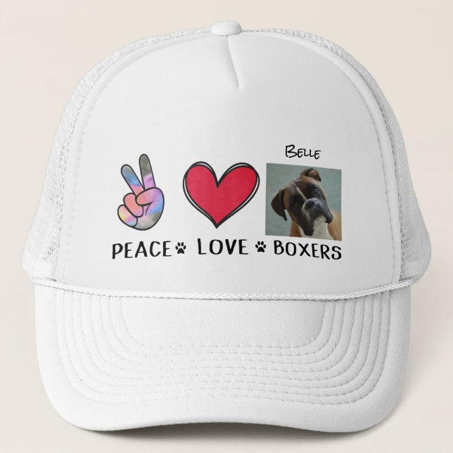 Boxer Hat Peace Love Dog Lovers (Front)
