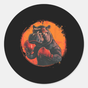 Boxer Hippo With Boxing Gloves Kickboxing Funny Bo Classic Round Sticker