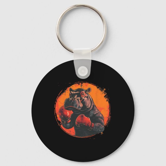 Boxer Hippo With Boxing Gloves Kickboxing Funny Bo Key Ring (Front)