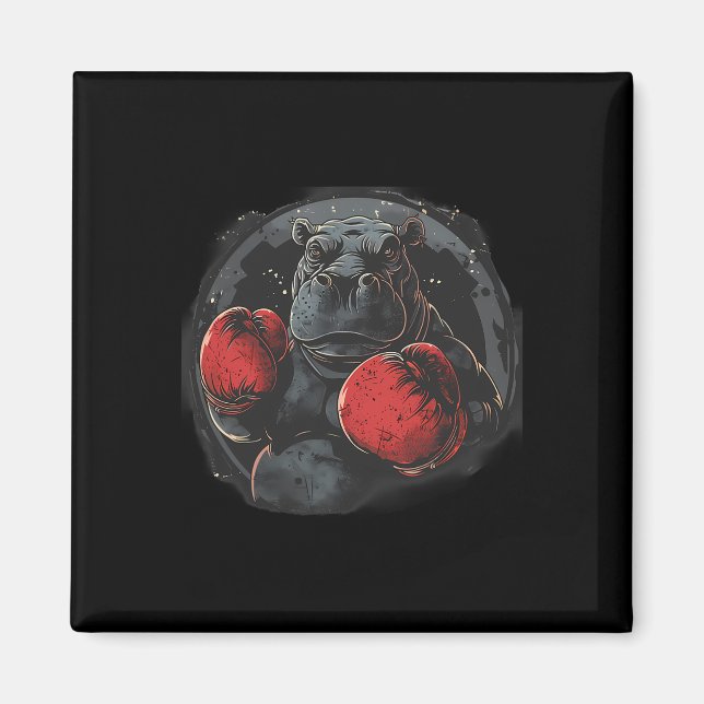 Boxer Hippo With Boxing Gloves Kickboxing Funny Bo Magnet (Front)