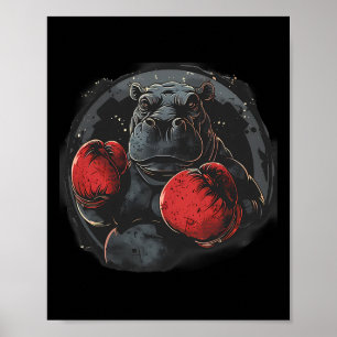 Boxer Hippo With Boxing Gloves Kickboxing Funny Bo Poster