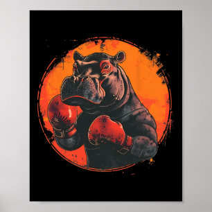 Boxer Hippo With Boxing Gloves Kickboxing Funny Bo Poster