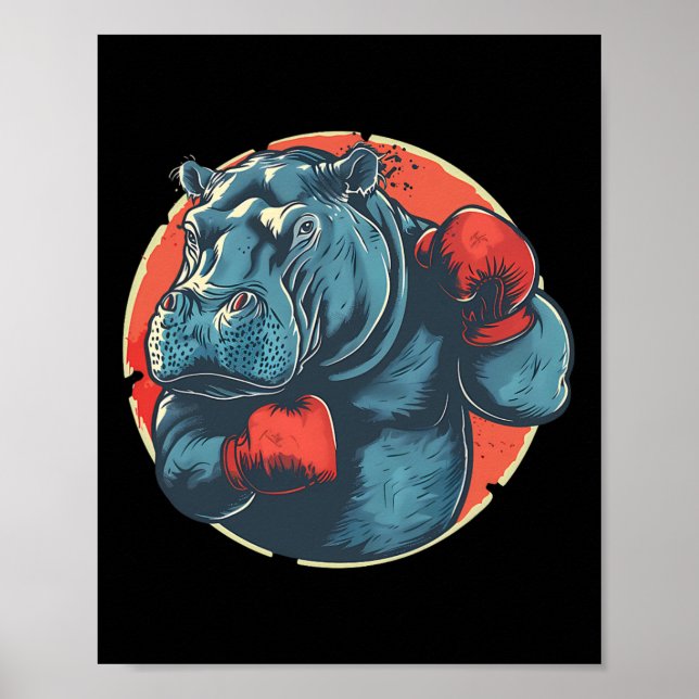 Boxer Hippo With Boxing Gloves Kickboxing Funny Bo Poster (Front)