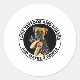 Boxer I Love Mum Tattoo Apparel, Dogs And Tattoos  Classic Round Sticker