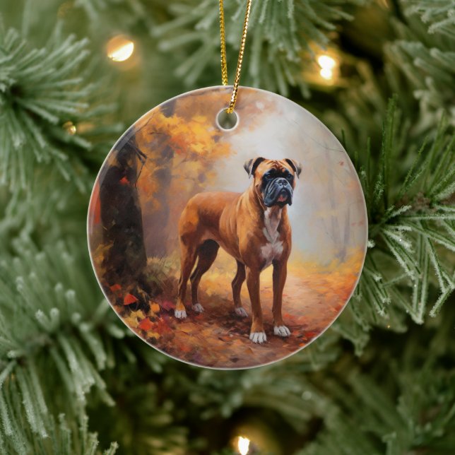 Boxer in Autumn Leaves Fall Inspire  Ceramic Tree Decoration (Tree)